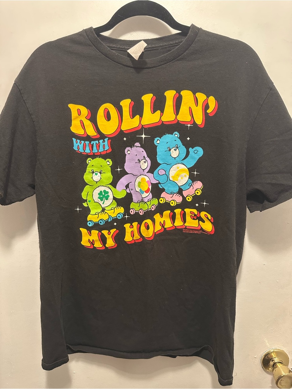 Care Bears Rollin’ With My Homies Graphic T-Shirt Black Retro Tee Adult Unisex L